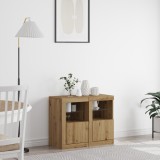 vidaXL Dulapuri laterale cu lumini LED 2 buc Artisan Stejar 41x37x67 cm