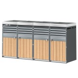 Cutie pentru pubele cu zonă de plantare integrată, dulap pentru pubele, 4‑compartimente, cu &icirc;ncuietoare, 264x80x124,5 cm, Gri+Culoare naturală