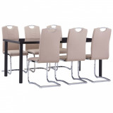 VidaXL Set mobilier de bucătărie, 7 piese, cappuccino, piele ecologică