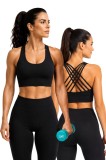Bustieră Sport Rosa | Cupe Detașabile | 4 Bretele la Spate | LINOVIT&reg; - Black, S