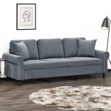 vidaXL Canapea cu 3 locuri cu pernuțe, gri &icirc;nchis, 180 cm, catifea 3200956