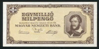 t820 UNGARIA UN MILION DE MILIOANE Pengo 1946 Egymilli&amp;oacute; Mil Pengő KOSSUTH LAJOS SUPERINFLATIE UNC foto