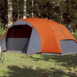 Cort Camping 8 Persoane vidaXL, 360x430x195cm, Impermeabil, Tafta 190T, Gri/Portocaliu, Ventilatie, Montare Usoara + Geanta Transport