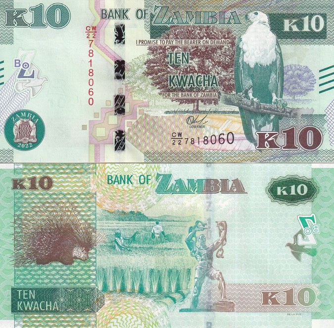 !!! ZAMBIA - 10 KWACHA 2022 - P 58 d - UNC // NU TRIMIT PRIN CURIER