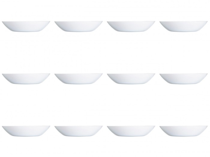 Set farfurii 12 piese, farfurii adanci, opal, albe, diametru 20 cm