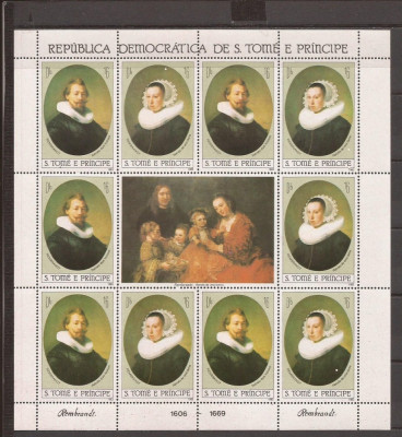 S. TOME E PRINCIPE 1983 PICTURA REMBRANDT ( bloc dantelat) MNH foto