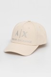 Armani Exchange șapcă de baseball din bumbac culoarea bej, cu imprimeu, XW000873 AF13334