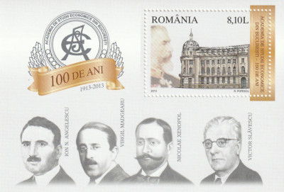 Romania 2013-100 de ani A.S.E. Bucuresti,colita dantelata.,MNH foto