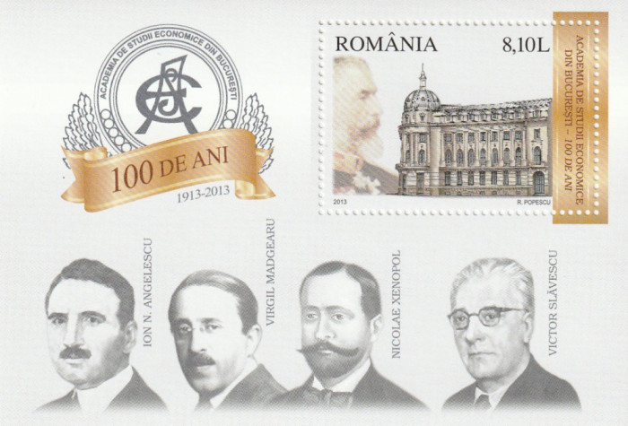 Romania 2013-100 de ani A.S.E. Bucuresti,colita dantelata.,MNH