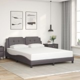 VidaXL Cadru de pat cu tăblie, gri, 160x200 cm, piele ecologică