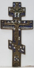 Crucifix din bronz si email policrom, Rusia, Sfarsit Secol 19 foto