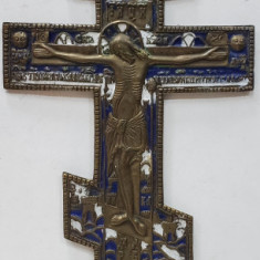 Crucifix din bronz si email policrom, Rusia, Sfarsit Secol 19