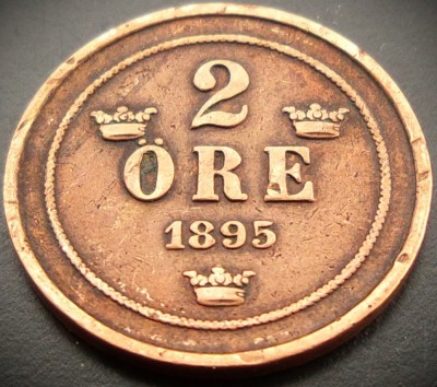 Moneda istorica 2 ORE - SUEDIA, anul 1895 * cod 2020 foto