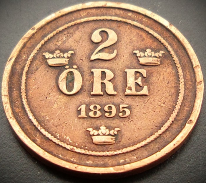 Moneda istorica 2 ORE - SUEDIA, anul 1895 * cod 2020