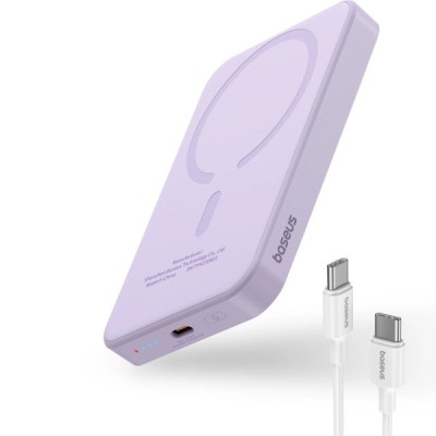 Baterie Externa Wireless Baseus Magnetic Mini, 5000mAh, 20W, PD + FQI, 1 x QI - 1 x USB-C, Mov P10022107513 foto