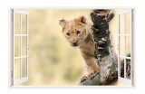 Sticker decorativ, Fereastra 3D, Leu, 85 cm, 238STK, natura si peisaje