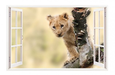 Sticker decorativ, Fereastra 3D, Leu, 85 cm, 238STK foto