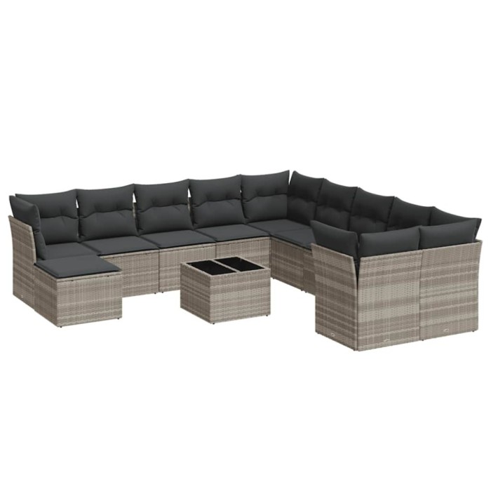 Set canapele de gradina cu perne, 12piese gri deschis poliratan