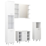 Cumpara ieftin Set mobilier de baie, 4 piese, alb, lemn prelucrat