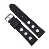 Cumpara ieftin Curea Ceas &bdquo;Fleurus Paris&rdquo; &ndash; Piele Vițel Neagră, Design Perforat Rally (20mm)