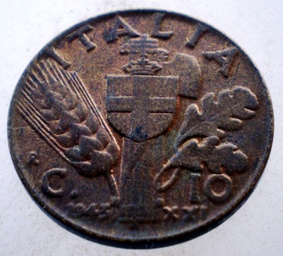1.735 ITALIA WWII VITTORIO EMANUELE III 10 CENTESIMI 1943 R XF/AUNC foto
