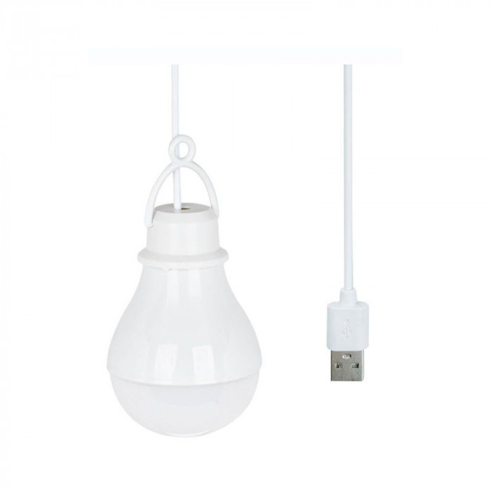 Bec LED 5W cu USB pentru camping, lumina alba