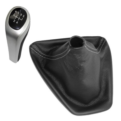 Nuca schimbator 5 viteze cu manson MARTI-NIK 15 pentru BMW Serie 3 E90 E91 E92 E93 2005-2013, piele naturala, fara rama, negru cu cusatura gri foto