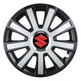 Set 4 capace roti Silver/black cu inel cromat R14 Compatibil Cu Suzuki, Autohelix MSA