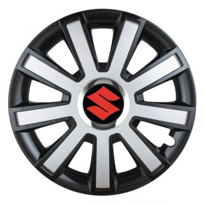 Set 4 capace roti Silver/black cu inel cromat R14 Compatibil Cu Suzuki foto