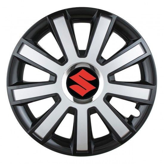 Set 4 capace roti Silver/black cu inel cromat R14 Compatibil Cu Suzuki