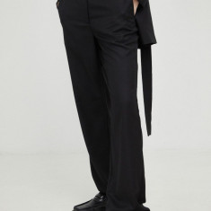 Bruuns Bazaar pantaloni femei, culoarea negru, drept, high waist