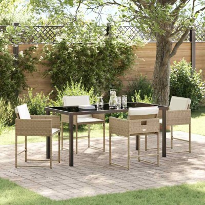 vidaXL Set de masă pentru grădină cu pernă 5 pcs Bej Rattan poli 3380022 foto