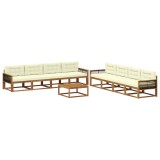 vidaXL Set de canapele de exterior cu pernă 9 pcs Natural și Crem 3382443