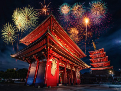 Fototapet autocolant City60 Templu Tokyo noaptea, 250 x 200 cm foto
