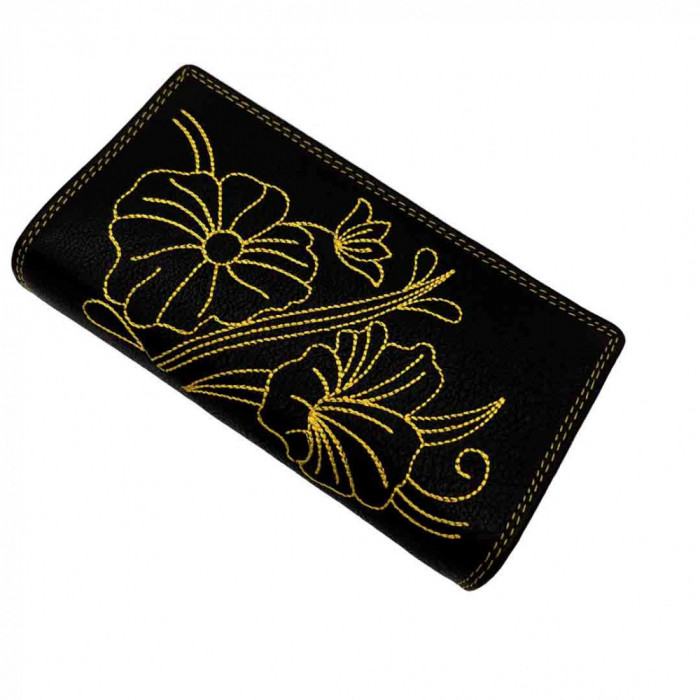 Portofel din Piele Naturala Dama cu Imprimeu Floral: Protectie RFID