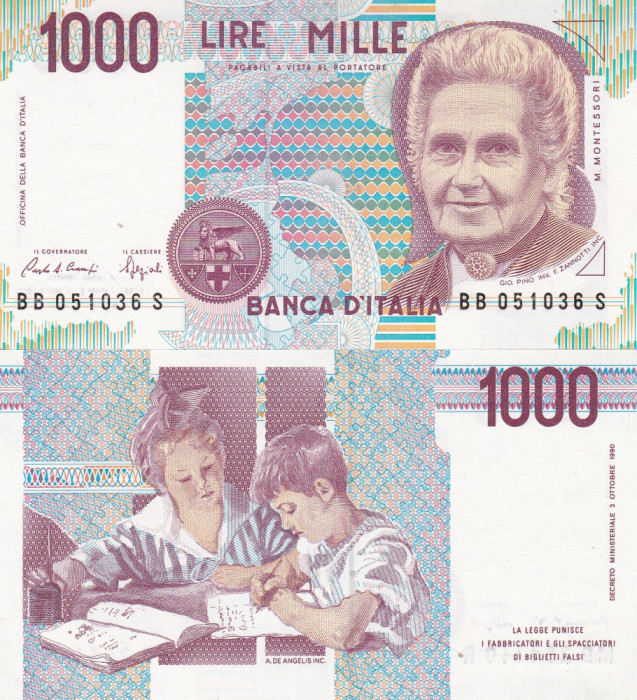 Italia 1000 Lire 1990 P-114c UNC