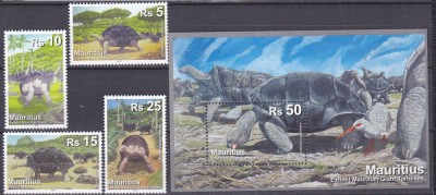 DB1 Fauna Broasca Testoasa Uriasa de Mauritius 2009 4 v. + SS MNH foto