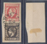ROMANIA 1871 Carol cu barba 15 Bani &amp; 25 Bani fragment de plic stampila Dorohoi, Stampilat
