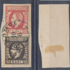 ROMANIA 1871 Carol cu barba 15 Bani & 25 Bani fragment de plic stampila Dorohoi