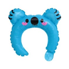 Balon din folie metalizata, flippy, tip coronita cu urechi, model koala, ambalaj individual, pai inclus, umflare cu aer sau heliu, 26.5 x 28 cm, albas