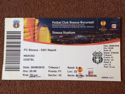 Bilet meci fotbal STEAUA BUCURESTI - SSC NAPOLI (EUROPA League 30.09.2010) foto