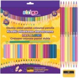 Creioane colorate duble Strigo, 48 culori pastel, cu ascutitoare