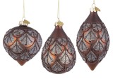 Cumpara ieftin Set 12 globuri brad Craciun sticla maro bronz sclipici argintiu Winslows 7x7x10,7h; 8x8x9,3h; 7x7x13h