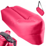 Saltea Autogonflabila Lazy Bag tip sezlong, 230 x 70cm, culoare Roz, pentru camping, plaja sau piscina, AVEX