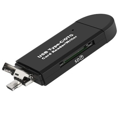 Cititor de card, SD si micro SD (TF), 5 in 1, USB, MicroUSB, Type-C, Multifunctional, Compatibilitate universala, Negru foto
