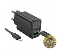 Incarcator Retea Cu Cablu USB-C HOCO N61 20W 3A 1 x USB-A - 1 x USB-C Negru