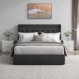 Pat tapitat Hermes, 160x200, somiera metalica rabatabila, spatiu de depozitare, rezistenta 400kg, culoare Gri