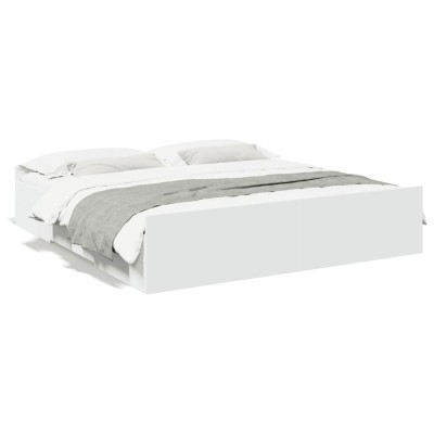 vidaXL Cadru de pat cu sertare alb 200x200 cm lemn prelucrat 3280265 foto