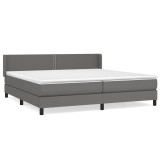 Cumpara ieftin Pat box spring cu saltea, gri, 200x200 cm, piele ecologica