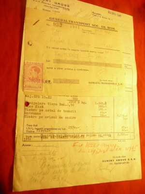 Factura cu Antet Firma Albert Gross SAR - Transporturi Bucuresti 1942 ,chitanta foto